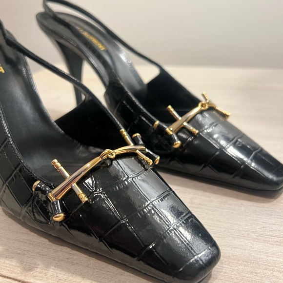 SAINT LAURENT BLADE SLINGBACK PUMPS IN CROCODILE-EMBOSSED PATENT LEATHER - Picture 10 of 14